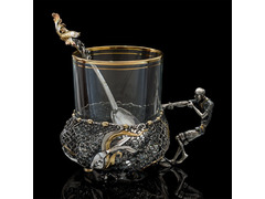 Серебряный подстаканник «Старик и невод» и чайная ложка «Золотая рыбка»